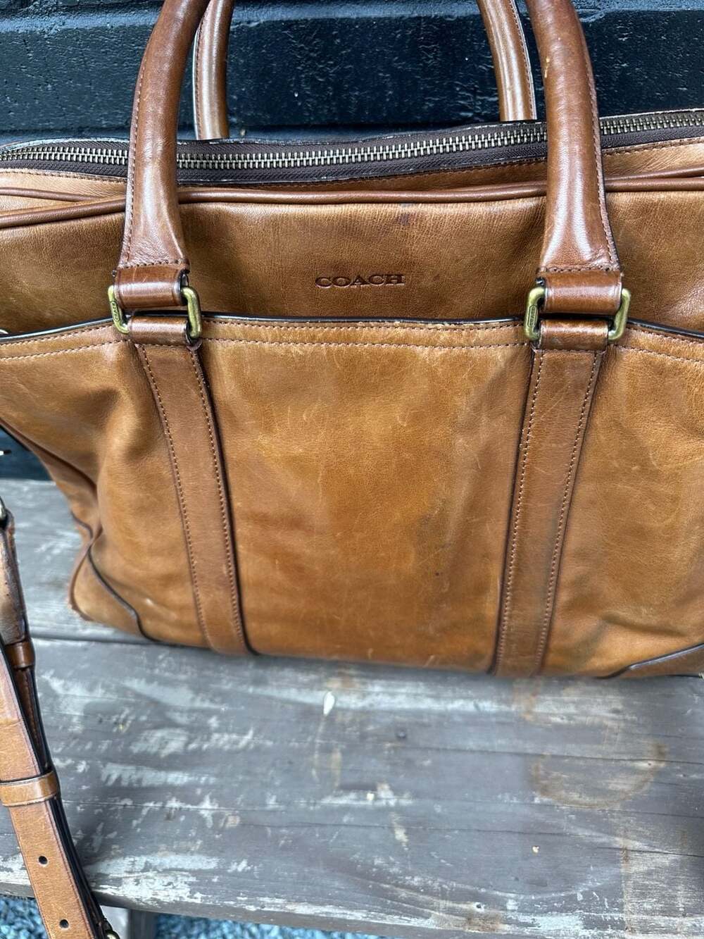 Coach Bleecker Leather Slim Briefcase Tan Laptop Bag - Picture 3 of 10